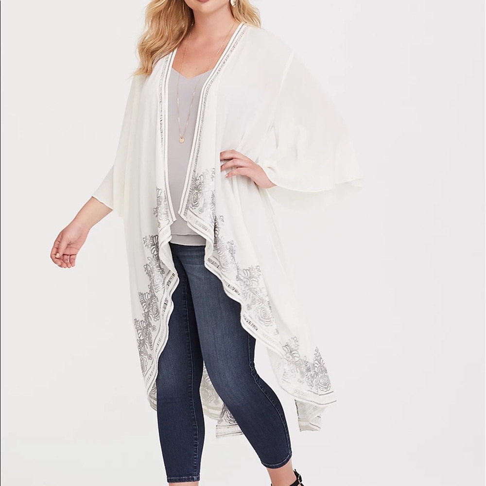 Torrid Gauzy Beaded sequin kimono 0X